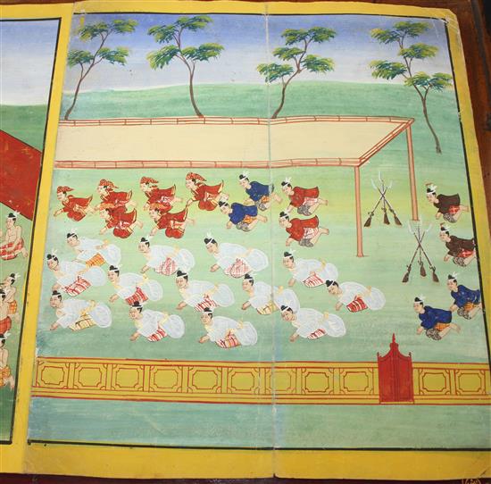 A Burmese parabaik (folding book), painting on card, late 19th century, 41 x 18cm when closed